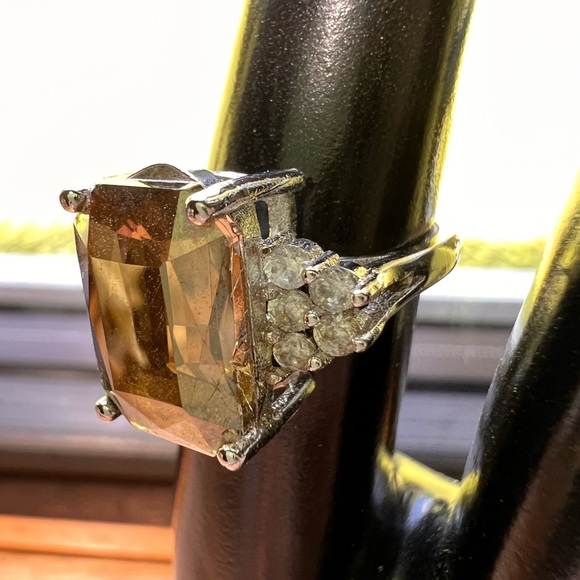 SOLD 2/12 925 SS Vintage Yellow Topaz & CZ or Rhinestones Ring - Picture 4 of 14